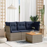 4-delige Loungeset met kussens poly rattan grijs