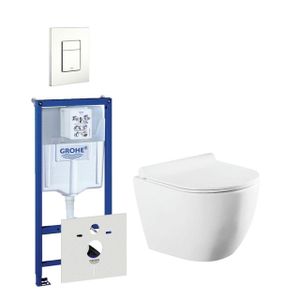 QeramiQ Salina Compact toiletset bestaande uit inbouwreservoir, compact wandcloset met toiletzitting en bedieningsplaat verticaal/horizontaal wit 0720003/0729205/sw258541/