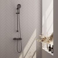 Brauer Gunmetal Carving Douchekraan opbouw - glijstang - 1 functie - 2 carving knoppen - handdouche rond 3 standen - PVD - geborsteld gunmetal 5-GM-250