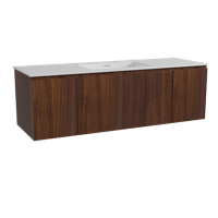 Storke Ribs zwevend badmeubel 155 x 52 cm notenhout met Mata enkele wastafel in solid surface mat wit, Verticale symmetrische rechte ribbel