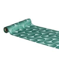 Tafelloper op rol - ginkgo print - groen - 28 x 300 cm - polyester
