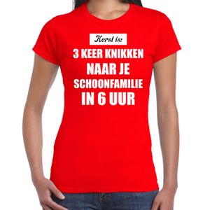 Rood fout kerstshirt / t-shirt Kerst is 3 keer knikken naar schoonfamilie outfit dames