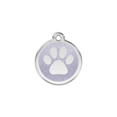 Paw Print Silver glitter hondenpenning small/klein dia. 2 cm - Reddingo