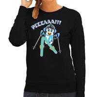 Apres ski sweater dames - pizzaaa - zwart - wintersport - snowboarden - pinguin - pizzapunt