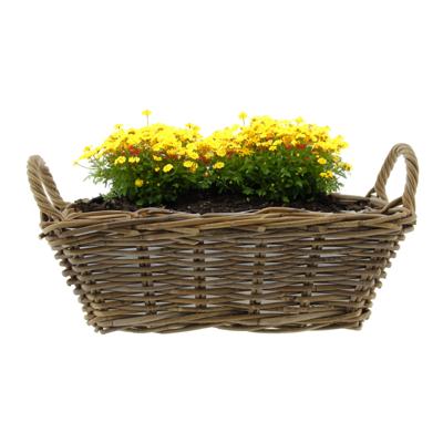 Planten/bloemen mand met hengsels - bruin - 42 x 27 x 14 cm - rotan gevlochten -plantenpot