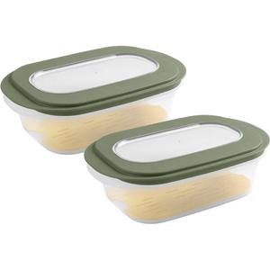 Sunware Kaasdoos Transparant/Groen met deksel - Set van 2 stuks