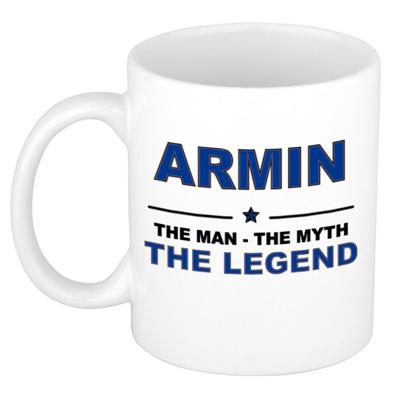 Armin cadeau mok - man myth legend - naam koffiemok / beker - wit en blauw - 300 ml Armin cadeau mok - man myth legend - naam koffiemok / beker - wit en blauw - 300 ml