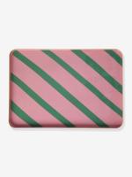 Grote roze metalen schaal met rechthoekige groene strepen RICE rozen