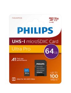 Philips FM64MP65B - Micro SDXC kaart 64GB incl. adapter - Class 10 - UHS-I U3