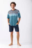 Hajo heren shortama grijs en turquoise