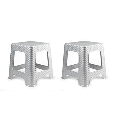 Keukenkrukje/opstapje - 2x - rotan - zilver - kunststof - 33 x 33 x 30 cm Keukenkrukje/opstapje - 2x - rotan - zilver - kunststof - 33 x 33 x 30 cm