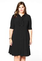 Yoek Blouse-dress ruffled | Zwart | Maat 54/56