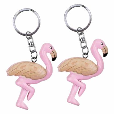 4x stuks houten flamingo sleutelhanger 7 cm