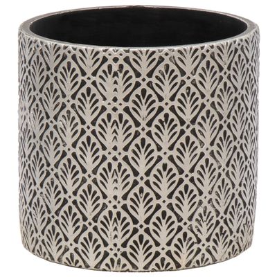 Plantenpot/bloempot - keramiek - antraciet/zilver - Oosters motief - D14 x H13 cm Plantenpot/bloempot - keramiek - antraciet/zilver - Oosters motief - D14 x H13 cm