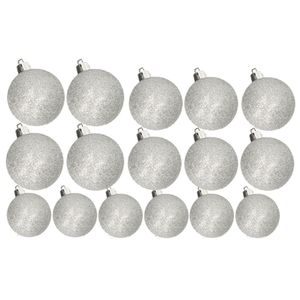 Kerstversiering set glitter kerstballen zilver 6 - 8 -10 cm - pakket van 50x stuks