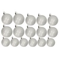 Kerstversiering set glitter kerstballen zilver 6 - 8 -10 cm - pakket van 50x stuks - thumbnail