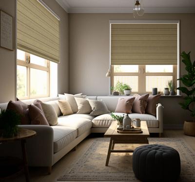 Beige strepen rolgordijn woonkamer