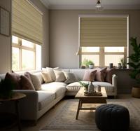 Beige strepen rolgordijn woonkamer