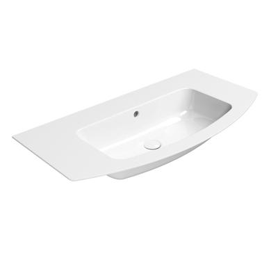 Gebogen Keramiek Wastafel Geslepen Onderkant Zonder Kraan Gat Sapho Pura 102x52 cm Wit ExtraGlaze