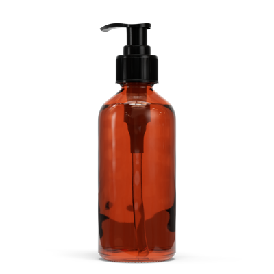Glazen fles - Bruin (incl. varierende doppen) 100 ml (Brede hals - DIN28) / Zeeppompje