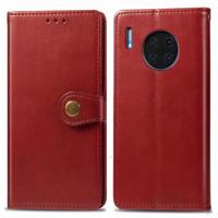Voor Huawei mate 30 Pro retro effen kleur lederen gesp telefoon geval met Lanyard & fotolijstjes & kaartsleuf & portemonnee & stand functie (rood)