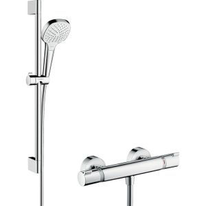 Hansgrohe Croma Select E Doucheset - glijstangset - croma select e vario - handdouche 65cm - Ecostat Comfort douchekraan - thermostatisch - wit/chroom 27081400