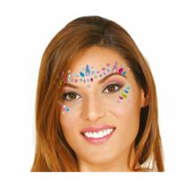 Fiestas Guirca Festival Gezicht stickers - multi kleur - glitter diamantjes - strass steentjes/plakdiamantjes   -