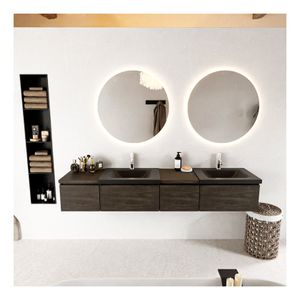 Mondiaz Bukla 200cm badmeubel met module 40 rechts kleur dark brown met 4 lades en wastafel dubbel 2 kraangaten kleur urban