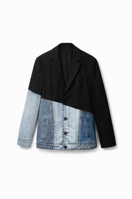 Denim blazer met twee stoffen - BLACK - 56
