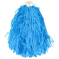 Cheerballs/pompoms - 1x - blauw - met franjes en ring handgreep - 28 cm - thumbnail