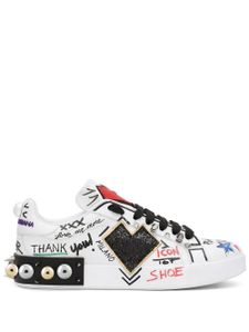 Dolce & Gabbana baskets en cuir Portofino à détail de patch - Blanc