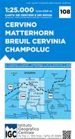 Wandelkaart 108 Cervino-Matterhorn, Breuil-Cervinia, Champoluc | IGC - Istituto Geografico Centrale - thumbnail