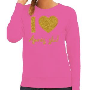 Apres ski sweater dames - I love Apres ski - roze - glitter goud - wintersport - skieen