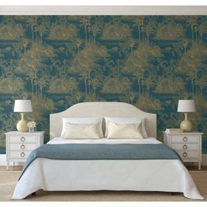 DUTCH WALLCOVERINGS DUTCH WALLCOVERINGS Behang Tropical donkerblauw en goudkleurig