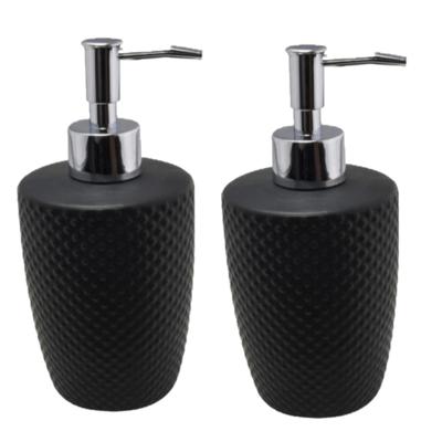 Svenska Living Zeeppompje/dispenser - 2x - zwart - keramiek - 400 ml - navulbaar - keuken/toilet/bad