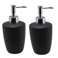 Svenska Living Zeeppompje/dispenser - 2x - zwart - keramiek - 400 ml - navulbaar - keuken/toilet/bad