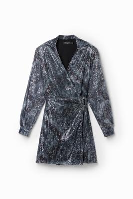 Korte wikkeljurk pailletten - BLACK - XL
