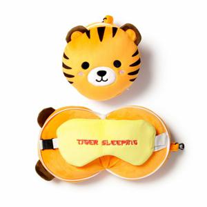 Tijger knuffel/reiskussen/slaapmasker - 2-in-1 set - voor kinderen