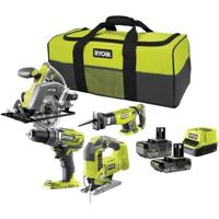 RYOBI One + Cordless 4-Tool Pack RCK184C-242S - Boormachine - 3 cirkelzagen, decoupeerzaag, sabel - 2 accu's 2Ah en 4Ah