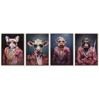 Schilderij Home ESPRIT Blauw Rood Dier Coating 52,5 x 2,8 x 72,5 cm (4 Stuks)