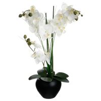 Orchidee bloemen kunstplant in zwarte bloempot - witte bloemen - H53 cm - thumbnail