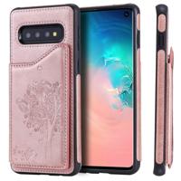 Voor Galaxy S10 kat boom reliëf patroon schokbestendige beschermende case met kaartsleuven & fotolijstjes (Rose goud)