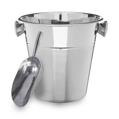 Champagnekoeler/ijsemmer incl. ijsblokjes schep - 3L - zilver - D24 cm