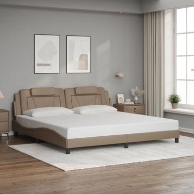 Bedframe met hoofdbord kunstleer cappuccinokleurig 200x200 cm