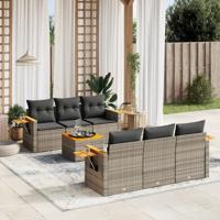 7-delige Loungeset met kussens poly rattan grijs