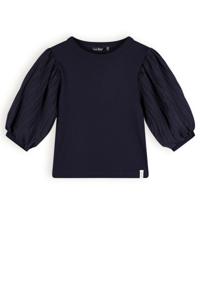 NoBell Meisjes top rib met puffy mouw - Kylia - Grijs navy blauw