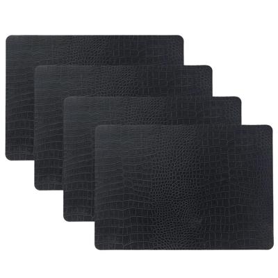 Unique Living placemats Croco lederlook - 4x - 43 x 30 cm - zwart - pvc - tafel onderleggers