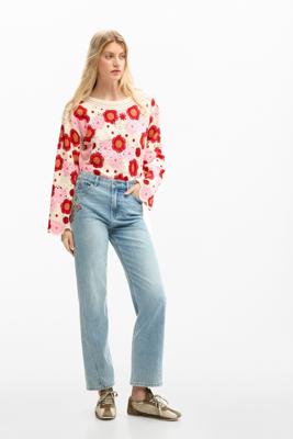 rechte jeans met bloemen - BLUE - 44