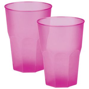 Drinkglazen frosted - fuchsia roze - 12x - 420 ml - onbreekbaar kunststof - Feest/cocktailglas