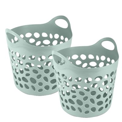 Flexibele wasmand/opbergmand - 2x - rond - groen - 62 liter - D40 x H39 cm